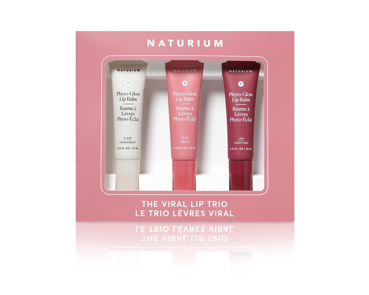 Naturium The Viral Lip Trio – Phyto-Glow Lip Balm mit Sheabutter & Squalan, getönter Farbschimmer, 3 x 10 ml (Clear, Petal, Jam)