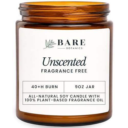 Bare Botanics Ungiftete 9oz Sojawachs-Kerze ohne Duft – 100% pflanzliche Duftöle – Handgegossen in WI – 40+ Stunden Brenndauer
