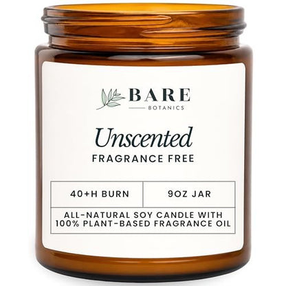 Bare Botanics Ungiftete 9oz Sojawachs-Kerze ohne Duft – 100% pflanzliche Duftöle – Handgegossen in WI – 40+ Stunden Brenndauer