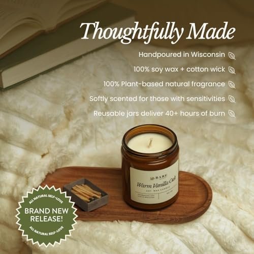 Bare Botanics Ungiftete 9oz Sojawachs-Kerze ohne Duft – 100% pflanzliche Duftöle – Handgegossen in WI – 40+ Stunden Brenndauer
