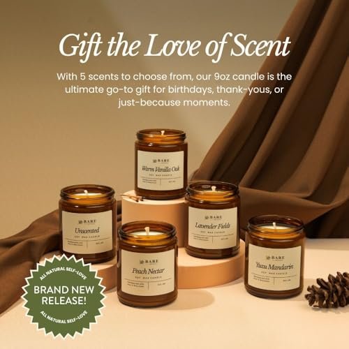 Bare Botanics Nicht-Giftige Warme Vanille Eiche 9oz Sojakerze – 100% Pflanzliche Duftöle – Handgegossen in WI – 40+ Stunden Brenndauer