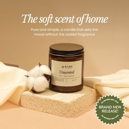 Bare Botanics Ungiftete 9oz Sojawachs-Kerze ohne Duft – 100% pflanzliche Duftöle – Handgegossen in WI – 40+ Stunden Brenndauer