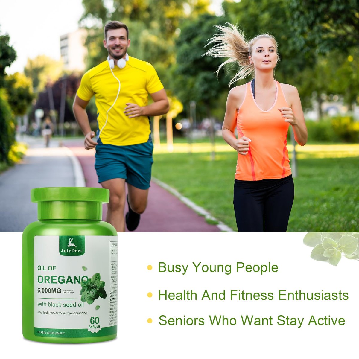 JulyDeer Oregano-Öl mit Schwarzkümmelöl – 2-in-1 Nahrungsergänzung mit hochkonzentriertem Carvacrol & Thymochinon für Antioxidantien & Immununterstützung, Non-GMO, 60 Softgels