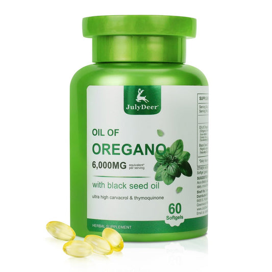JulyDeer Oregano-Öl mit Schwarzkümmelöl – 2-in-1 Nahrungsergänzung mit hochkonzentriertem Carvacrol & Thymochinon für Antioxidantien & Immununterstützung, Non-GMO, 60 Softgels
