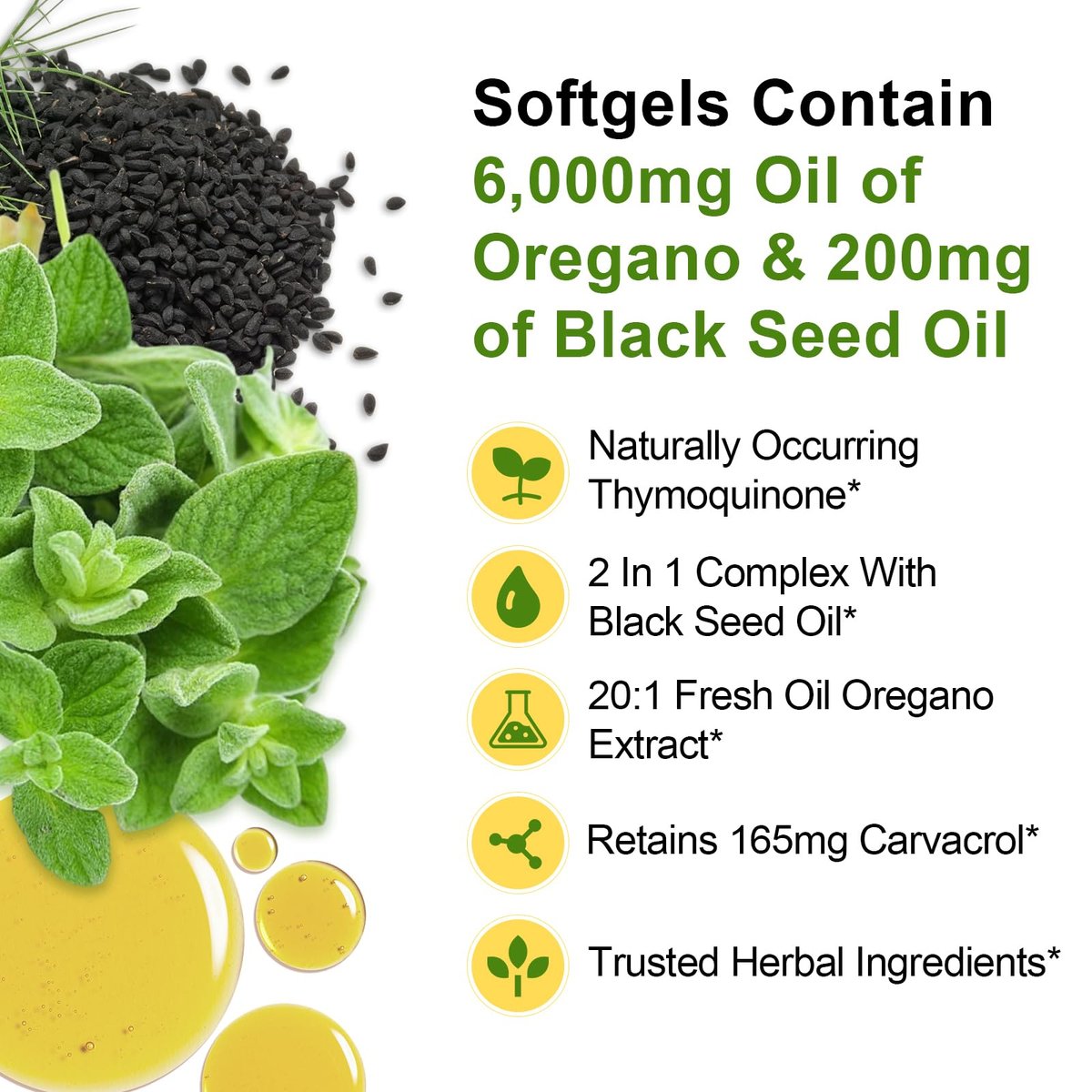 JulyDeer Oregano-Öl mit Schwarzkümmelöl – 2-in-1 Nahrungsergänzung mit hochkonzentriertem Carvacrol & Thymochinon für Antioxidantien & Immununterstützung, Non-GMO, 60 Softgels
