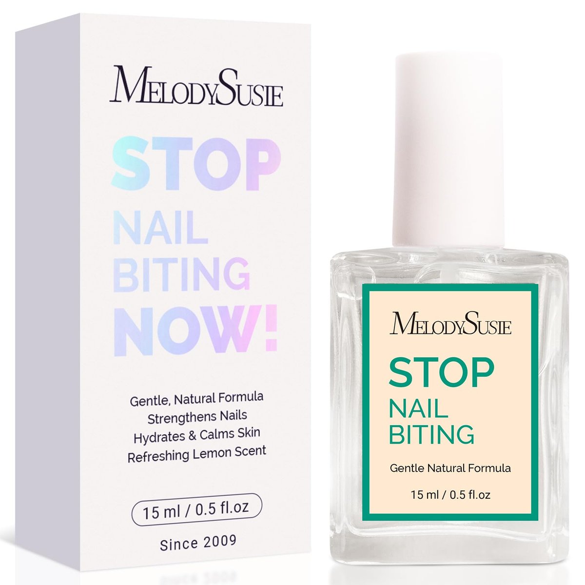 MelodySusie 15 ml Nagelbeißen-Behandlung – Schnell trocknender, bitter schmeckender Nagellack gegen Daumenlutschen & Nagelkauen, repariert geschädigte Nägel für Kinder & Erwachsene, 0,53 fl oz