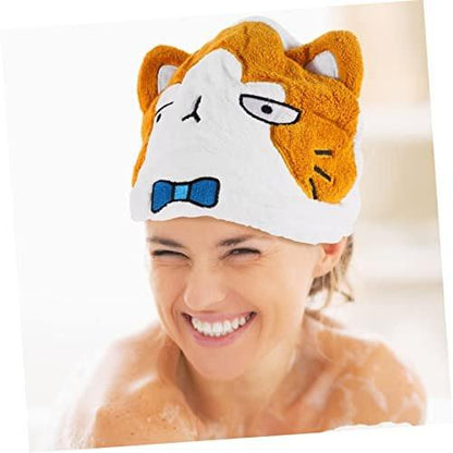 KAILIKETIY Cartoon Tier Trockenhaube – Extra Saugfähig, Schnelltrocknend, Elastisches Handtuch – Süße Katzenmütze für Erwachsene und Kinder – Badespaß für Jungen und Mädchen