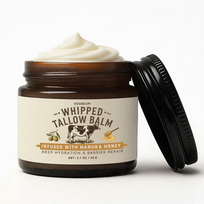 Roseblem Whipped Tallow Honey Balm – 100 % Bio Weide-Rindertalg mit Rohhonig, feuchtigkeitsspendende Gesichtscreme für trockene & empfindliche Haut, 2,1 Unzen