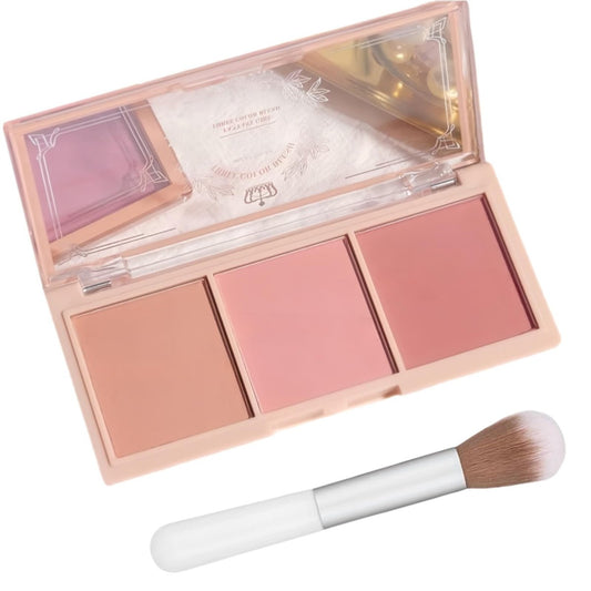 3-in-1 Mattes Puder Blush Palette mit Profi-Pinsel – Vielseitiges Face Makeup Contour Kit für alle Hauttöne – Lang anhaltende, verblendbare Wangenfarbe Trio – Reisegröße für natürliche Schönheit