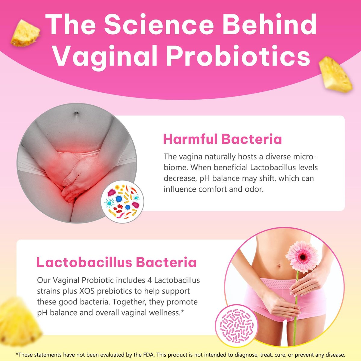 Vaginale Probiotika Gummis für pH-Gleichgewicht, Hydratation & Frische – mit Präbiotika & Lactobacillus, Ananasgeschmack, 60 Stück