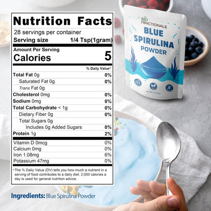 Biofunctionals Blaues Spirulina-Pulver 1 oz – natürliche blaue Lebensmittelfarbe, Phycocyanin-Extrakt, veganes Superfood für Smoothies, Backen und Energieriegel