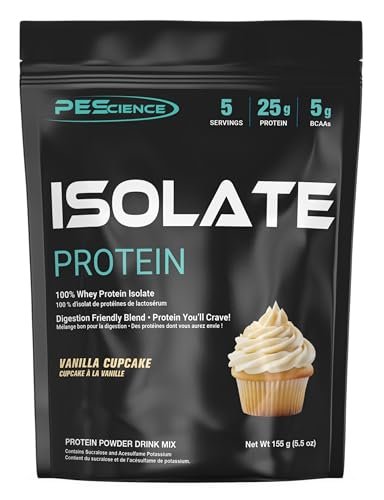 PEScience Isolate Whey Protein Pulver, Vanilla Cupcake, 5 Portionen, 100 % Molkenproteinisolat, Kohlenhydratarm, schnell absorbierender Post-Workout-Shake für Männer und Frauen