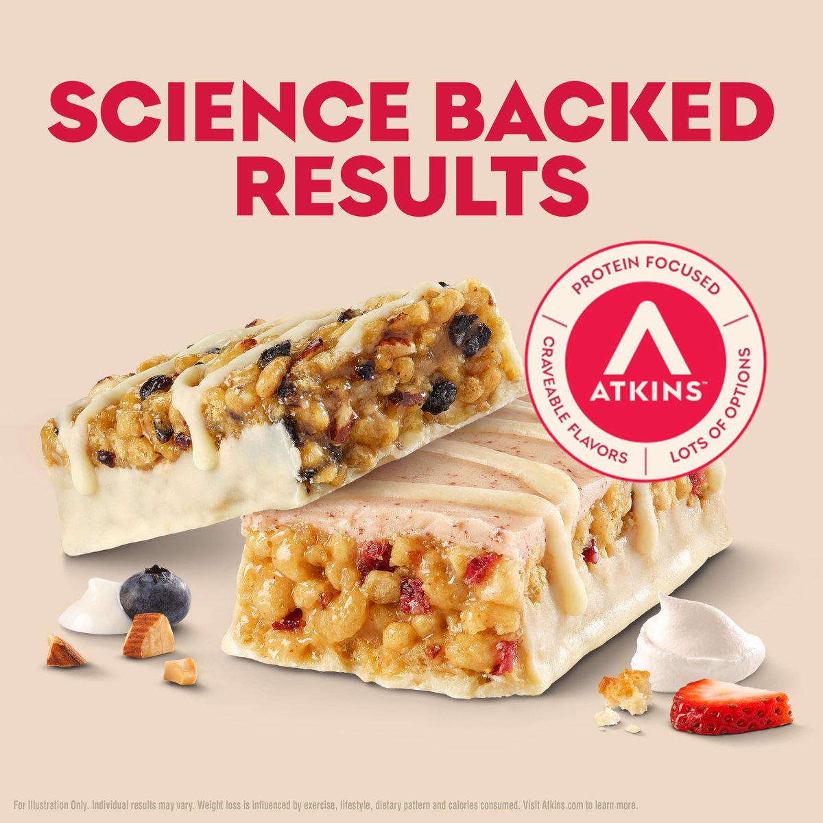 Atkins Blaubeer-Griechischer Joghurt & Erdbeer-Kuchen High Protein Riegel, Ballaststoffreich, Keto-freundlich, 12 Stück (6 Riegel pro Geschmacksrichtung)
