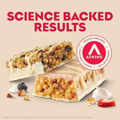 Atkins Blaubeer-Griechischer Joghurt & Erdbeer-Kuchen High Protein Riegel, Ballaststoffreich, Keto-freundlich, 12 Stück (6 Riegel pro Geschmacksrichtung)