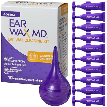 eosera Ear Wax MD Reinigungsset – Schnell wirkende Ohrenschmalz-Auflösetropfen & Spritze – Arztempfohlen, klinisch geprüft – Wirkt in 15 Minuten – 10 Einheiten