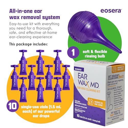 eosera Ear Wax MD Reinigungsset – Schnell wirkende Ohrenschmalz-Auflösetropfen & Spritze – Arztempfohlen, klinisch geprüft – Wirkt in 15 Minuten – 10 Einheiten