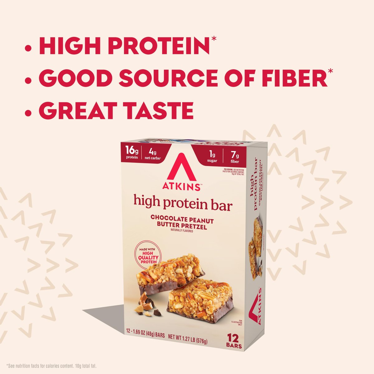 Atkins Schokoladen-Erdnussbutter-Pretzel Proteinriegel, hoher Proteingehalt, ballaststoffreich, 16g Protein, 1g Zucker, 4g Netto-Kohlenhydrate, keto-freundlich, 12er-Pack