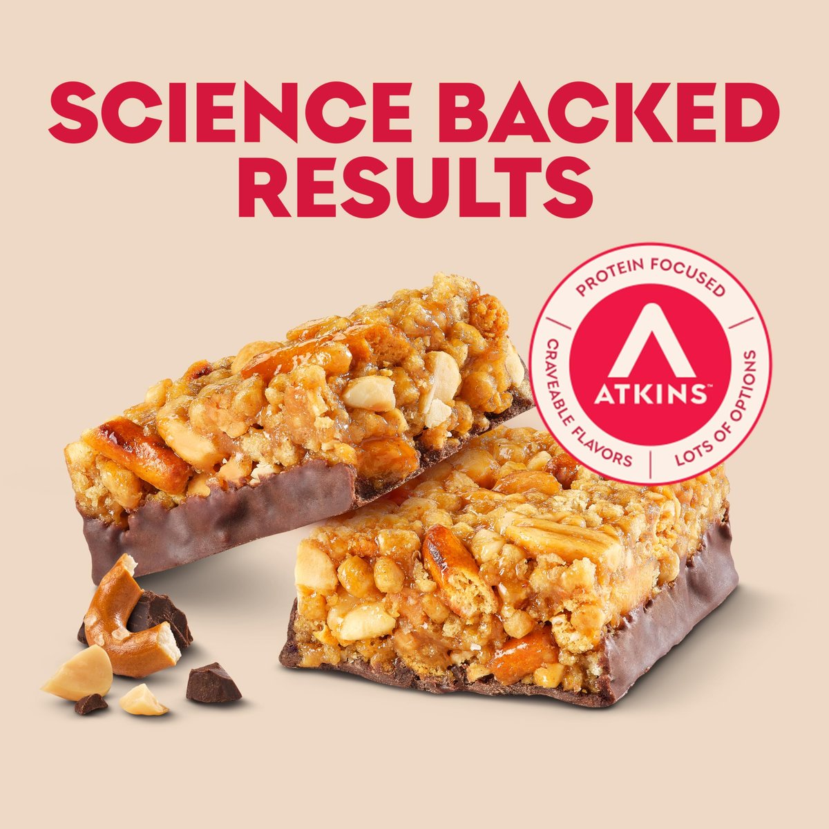 Atkins Schokoladen-Erdnussbutter-Pretzel Proteinriegel, hoher Proteingehalt, ballaststoffreich, 16g Protein, 1g Zucker, 4g Netto-Kohlenhydrate, keto-freundlich, 12er-Pack