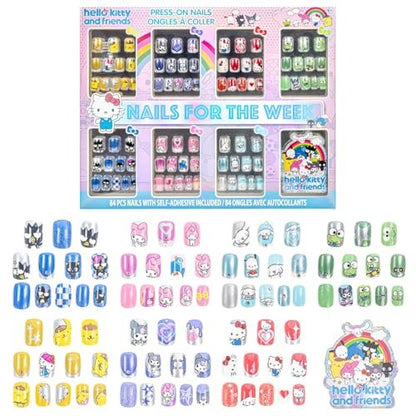 Hello Kitty and Friends 84-teiliges Glitter-Glamup & Metallic Press-On Nägel Set – Künstliche Fake-Nägel für Kinder, Mädchen und Tweens ab 6 Jahren von Townley Girl