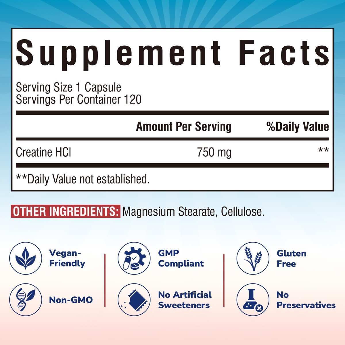 Vitalibre Creatine HCl Kapseln, 750 mg – Hochabsorbierendes Creatinhydrochlorid für Ausdauer & Kraft, schnell absorbierend, ohne Ladephase, ohne Blähungen, Alternative zu Monohydrat, einmal täglich, 120 Kapseln