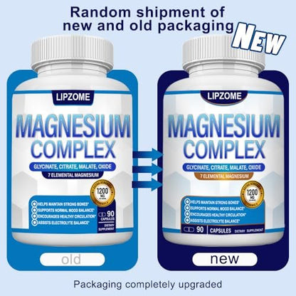 Magnesium Komplex 1200mg – 7-in-1 Magnesiummischung mit Glycinat, Citrat, Malat, Taurat, Oxid, Aspartat, Orotat – Hochabsorbierend, Nicht-GMO, 90 Kapseln