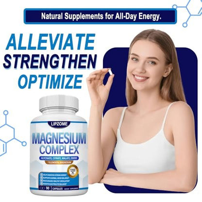 Magnesium Komplex 1200mg – 7-in-1 Magnesiummischung mit Glycinat, Citrat, Malat, Taurat, Oxid, Aspartat, Orotat – Hochabsorbierend, Nicht-GMO, 90 Kapseln