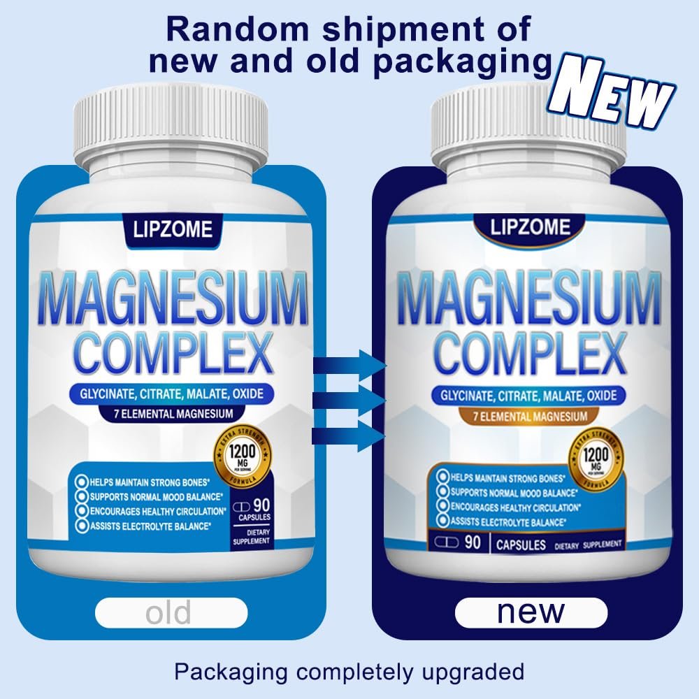 Magnesium Komplex 1200mg – 7-in-1 Magnesiummischung mit Glycinat, Citrat, Malat, Taurat, Oxid, Aspartat, Orotat – Hochabsorbierend, Nicht-GMO, 90 Kapseln
