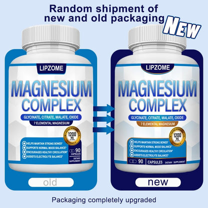Magnesium Komplex 1200mg – 7-in-1 Magnesiummischung mit Glycinat, Citrat, Malat, Taurat, Oxid, Aspartat, Orotat – Hochabsorbierend, Nicht-GMO, 90 Kapseln