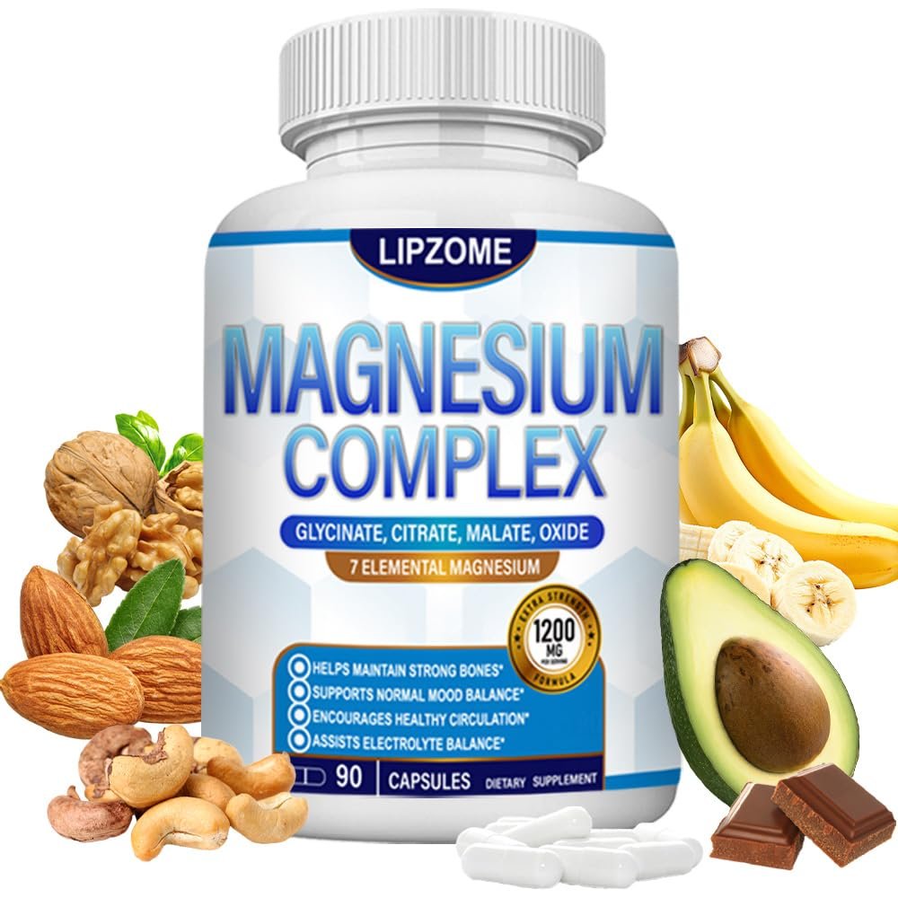 Magnesium Komplex 1200mg – 7-in-1 Magnesiummischung mit Glycinat, Citrat, Malat, Taurat, Oxid, Aspartat, Orotat – Hochabsorbierend, Nicht-GMO, 90 Kapseln
