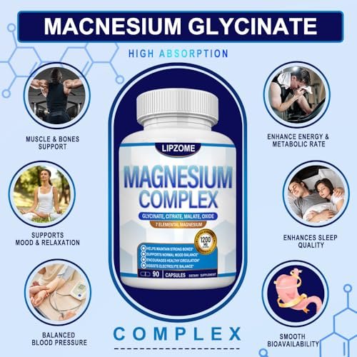 Magnesium Komplex 1200mg – 7-in-1 Magnesiummischung mit Glycinat, Citrat, Malat, Taurat, Oxid, Aspartat, Orotat – Hochabsorbierend, Nicht-GMO, 90 Kapseln
