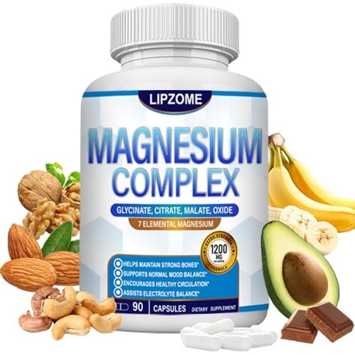 Magnesium Komplex 1200mg – 7-in-1 Magnesiummischung mit Glycinat, Citrat, Malat, Taurat, Oxid, Aspartat, Orotat – Hochabsorbierend, Nicht-GMO, 90 Kapseln