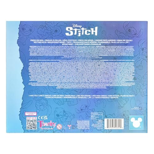 Disney Stitch 84-teiliges Glitzer-Glamour-Metallic-Aufklebenägel Set – Künstliche Fake-Nägel für Kinder, Mädchen und Tweens ab 6 Jahren von Townley Girl