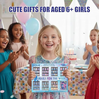 Disney Stitch 84-teiliges Glitzer-Glamour-Metallic-Aufklebenägel Set – Künstliche Fake-Nägel für Kinder, Mädchen und Tweens ab 6 Jahren von Townley Girl
