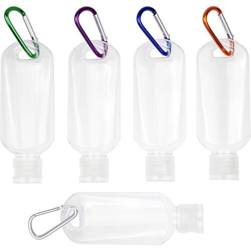 FUNAUPGO 5er-Pack nachfüllbare Reiseflaschen für Handdesinfektionsmittel mit Schlüsselanhänger – auslaufsichere, leere Plastik-Quetschflaschen für unterwegs