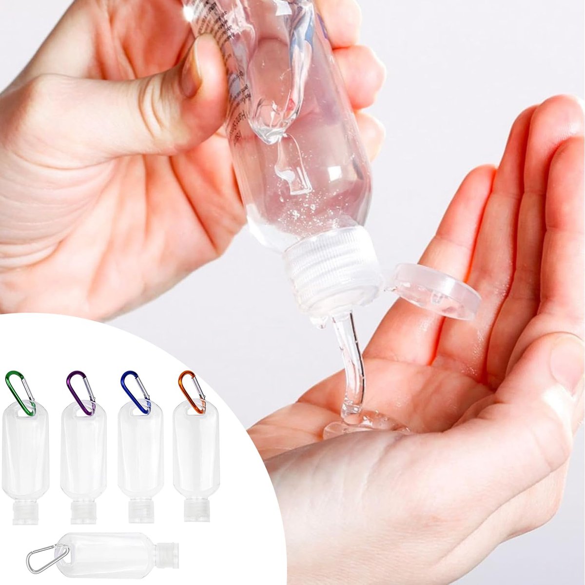 FUNAUPGO 5er-Pack nachfüllbare Reiseflaschen für Handdesinfektionsmittel mit Schlüsselanhänger – auslaufsichere, leere Plastik-Quetschflaschen für unterwegs