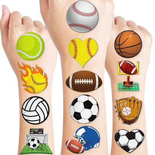 60 Stück Sportbälle Temporäre Tattoos – Vorgeschnittene Aufkleber für Geburtstagsfeiern, Mottopartys, Preise und Geschenke für Kinder (Fußball, Basketball, Baseball, Football)