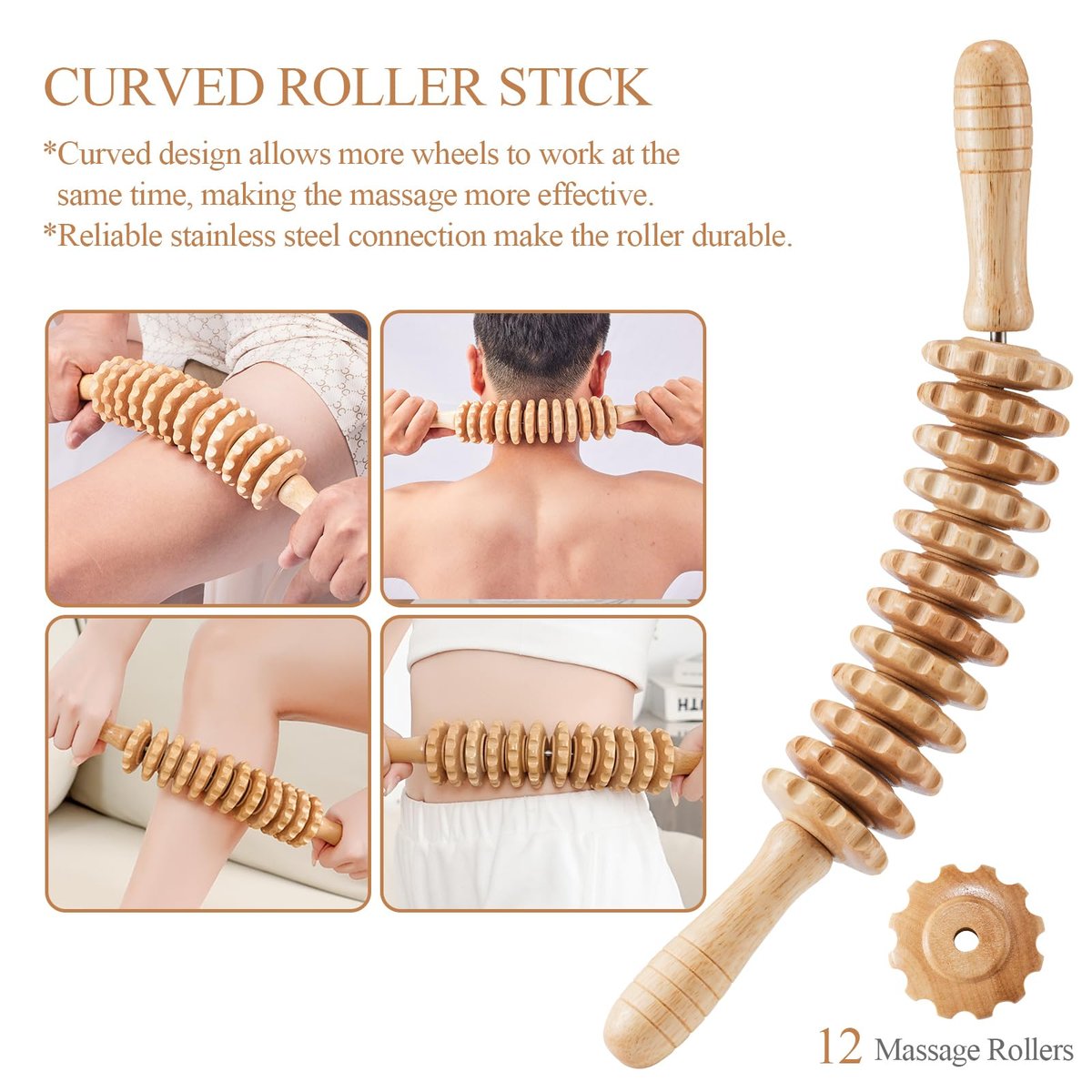 Dukucr 4-teiliges Holz-Massage-Set für Lymphdrainage und Körperformung – Anti-Cellulite und Schmerzlinderung