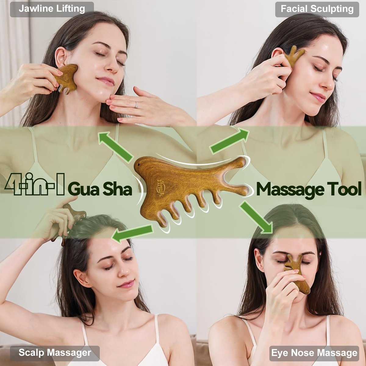 Dukucr 4-teiliges Holz-Massage-Set für Lymphdrainage und Körperformung – Anti-Cellulite und Schmerzlinderung