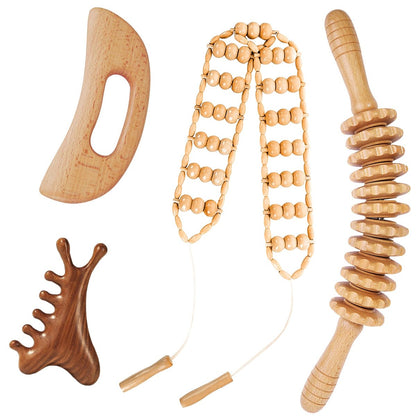 Dukucr 4-teiliges Holz-Massage-Set für Lymphdrainage und Körperformung – Anti-Cellulite und Schmerzlinderung