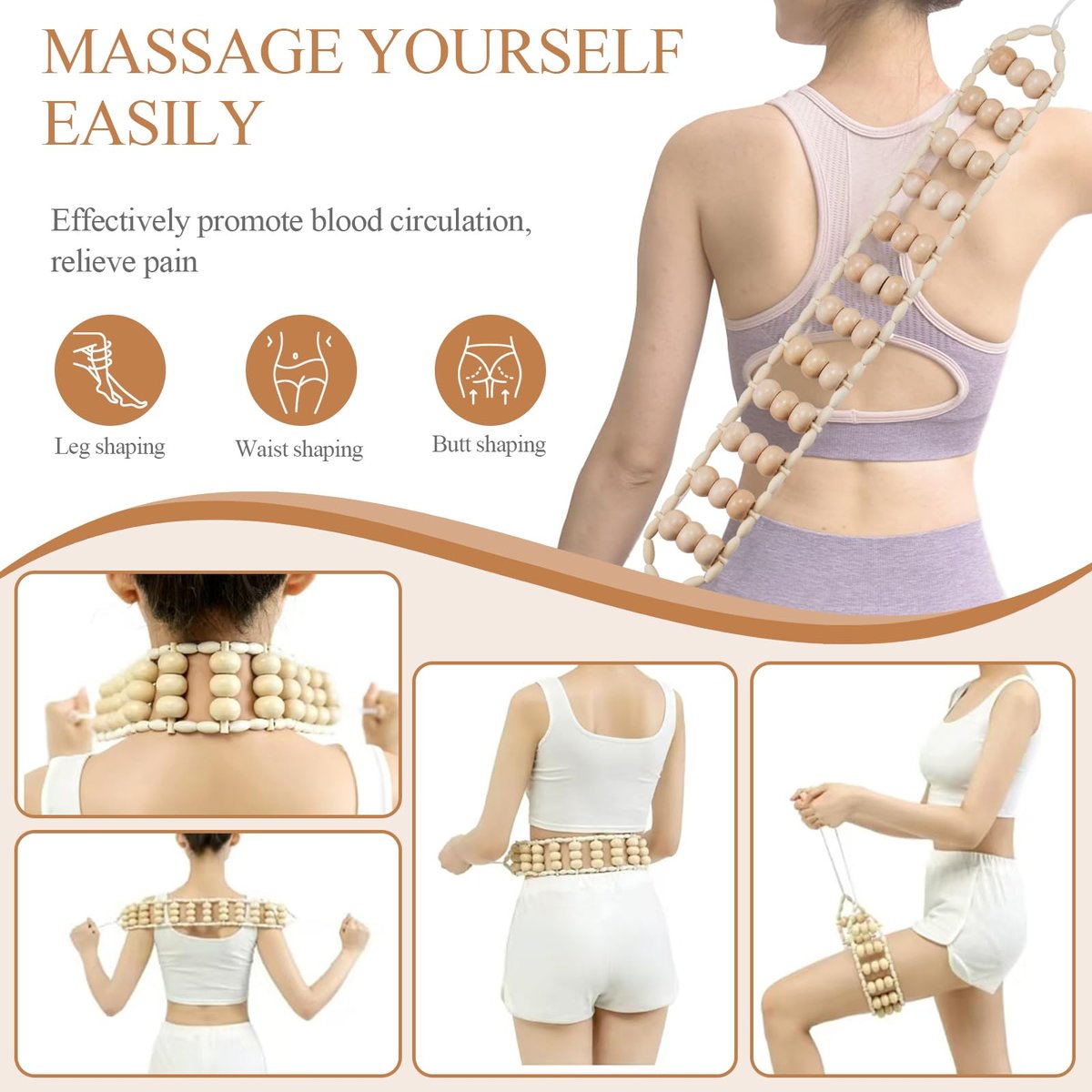 Dukucr 4-teiliges Holz-Massage-Set für Lymphdrainage und Körperformung – Anti-Cellulite und Schmerzlinderung