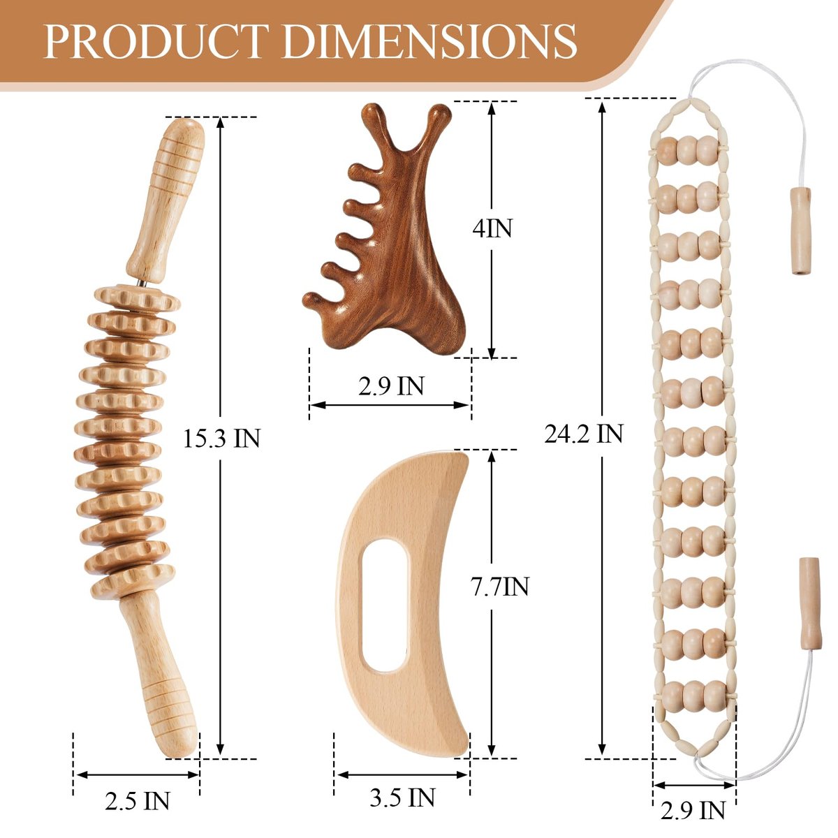 Dukucr 4-teiliges Holz-Massage-Set für Lymphdrainage und Körperformung – Anti-Cellulite und Schmerzlinderung
