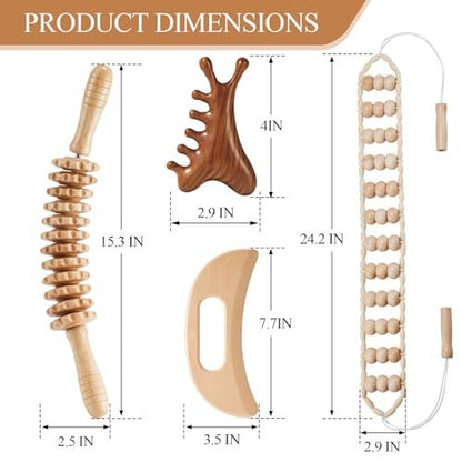 Dukucr 4-teiliges Holz-Massage-Set für Lymphdrainage und Körperformung – Anti-Cellulite und Schmerzlinderung