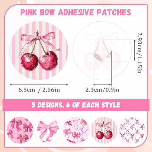 Geiserailie 30 Stück selbstklebende Pflaster für Libre 3, vorgeschnittene Blumenmuster, rosa Schleife, kein Kleber in der Mitte, Sensorabdeckung für kontinuierlichen Glukosemonitor, langlebig, flexibel, atmungsaktiv
