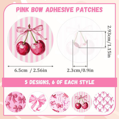 Geiserailie 30 Stück selbstklebende Pflaster für Libre 3, vorgeschnittene Blumenmuster, rosa Schleife, kein Kleber in der Mitte, Sensorabdeckung für kontinuierlichen Glukosemonitor, langlebig, flexibel, atmungsaktiv