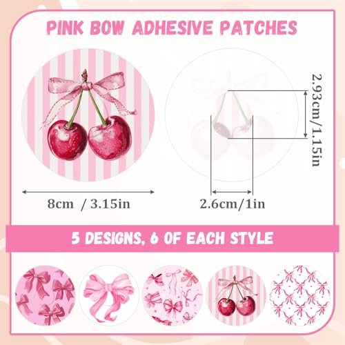Geiserailie 30 Stück Klebepflaster für Dexcom G7 – Vorgeschnittene Blumenmotive Pink Bow – Kein Kleber in der Mitte – Sensorabdeckung für kontinuierlichen Glukosemonitor – Langzeitfixierung – Flexibel & Atmungsaktiv