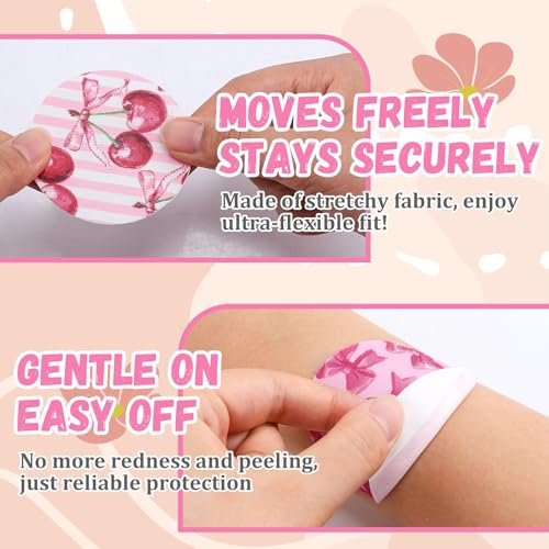 Geiserailie 30 Stück selbstklebende Pflaster für Libre 3, vorgeschnittene Blumenmuster, rosa Schleife, kein Kleber in der Mitte, Sensorabdeckung für kontinuierlichen Glukosemonitor, langlebig, flexibel, atmungsaktiv