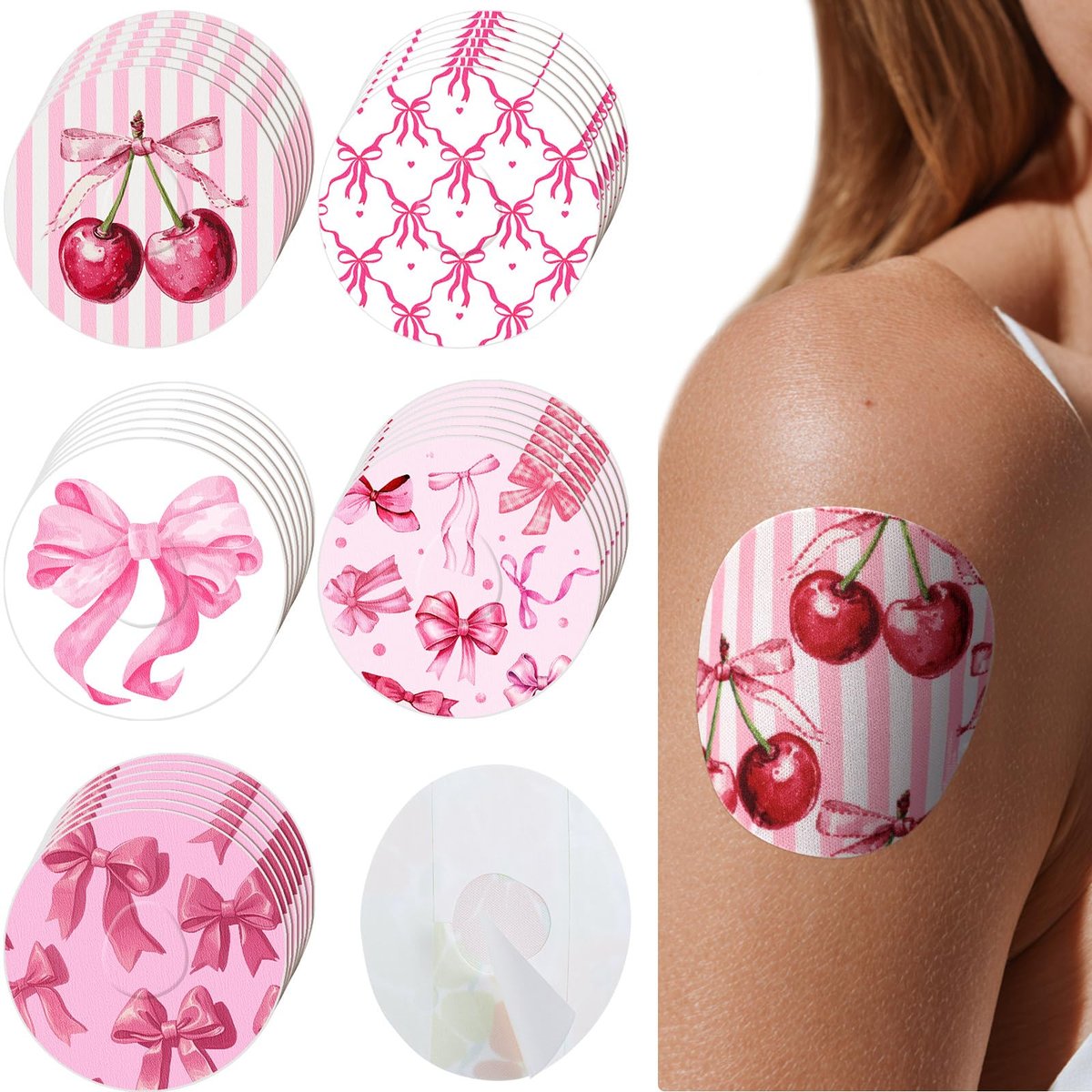 Geiserailie 30 Stück Klebepflaster für Dexcom G7 – Vorgeschnittene Blumenmotive Pink Bow – Kein Kleber in der Mitte – Sensorabdeckung für kontinuierlichen Glukosemonitor – Langzeitfixierung – Flexibel & Atmungsaktiv
