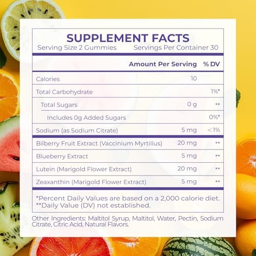 Occotaps Lutein & Zeaxanthin Augen-Vitamine Gummis für die tägliche Augengesundheit – 20 mg Lutein, zuckerfrei, hochdosiert mit Heidelbeerextrakt, Blaulichtschutz, sternförmige Gummis, 60 Stück