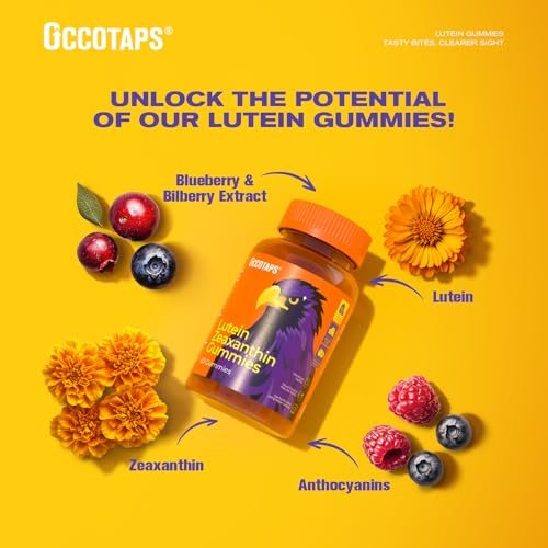 Occotaps Lutein & Zeaxanthin Augen-Vitamine Gummis für die tägliche Augengesundheit – 20 mg Lutein, zuckerfrei, hochdosiert mit Heidelbeerextrakt, Blaulichtschutz, sternförmige Gummis, 60 Stück