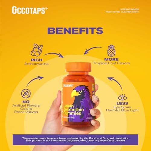 Occotaps Lutein & Zeaxanthin Augen-Vitamine Gummis für die tägliche Augengesundheit – 20 mg Lutein, zuckerfrei, hochdosiert mit Heidelbeerextrakt, Blaulichtschutz, sternförmige Gummis, 60 Stück
